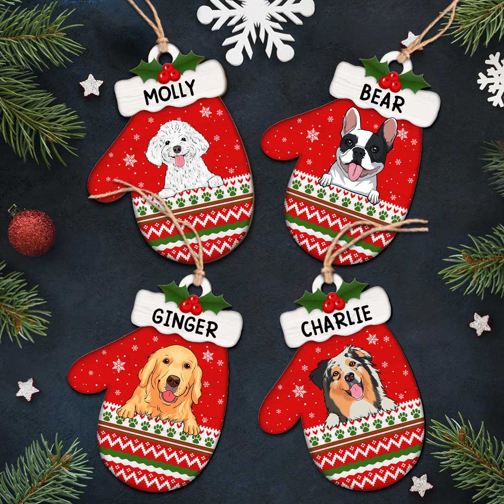 Dog Christmas Glove - Personalized Custom 1-layered Wood Ornament - Image 4