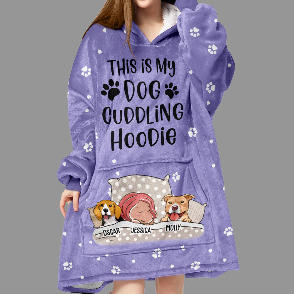 Dog Cuddling - Personalized Custom Blanket Hoodie - Image 2