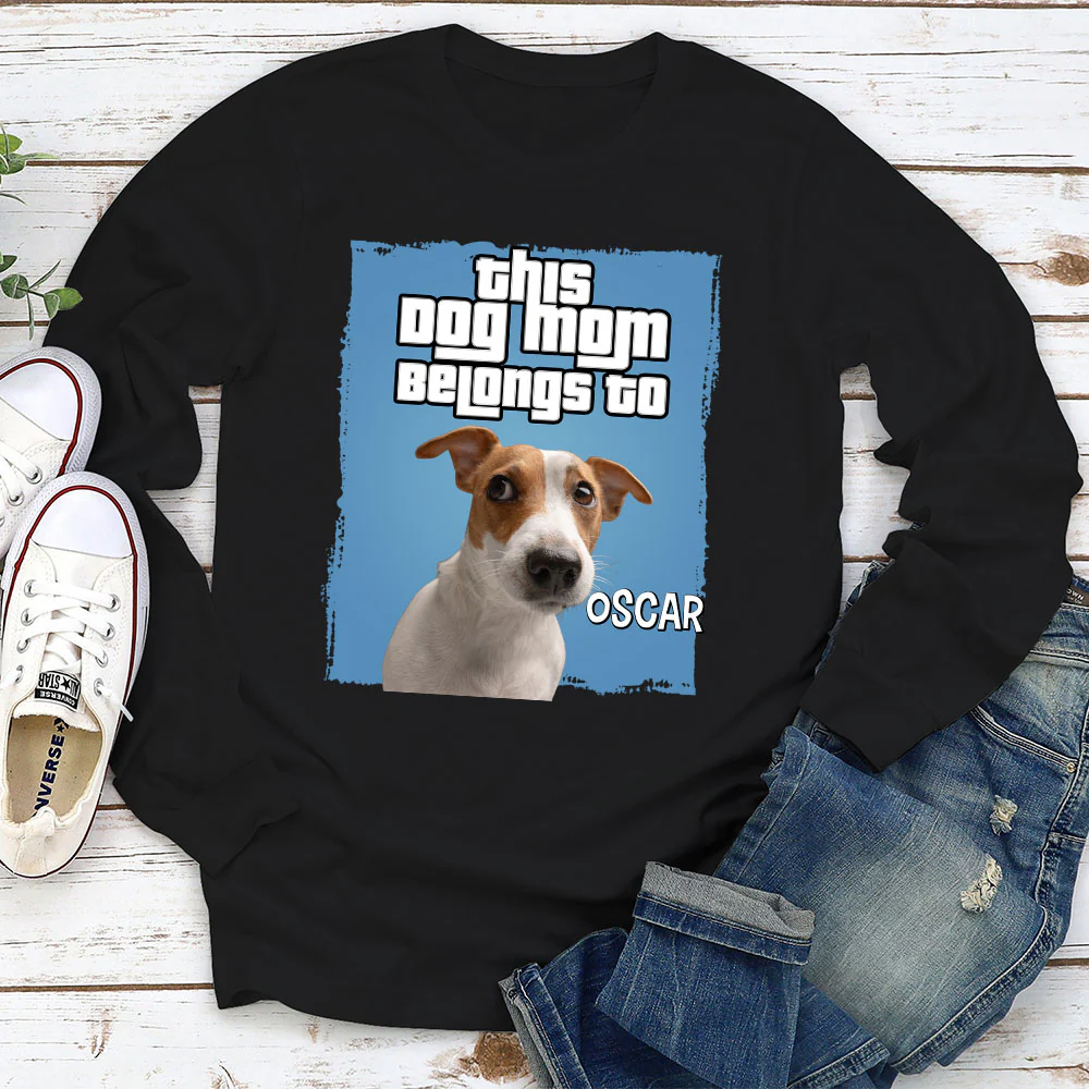 Dog Dad Belongs To Photo - Personalized Custom Long Sleeve T-shirt
