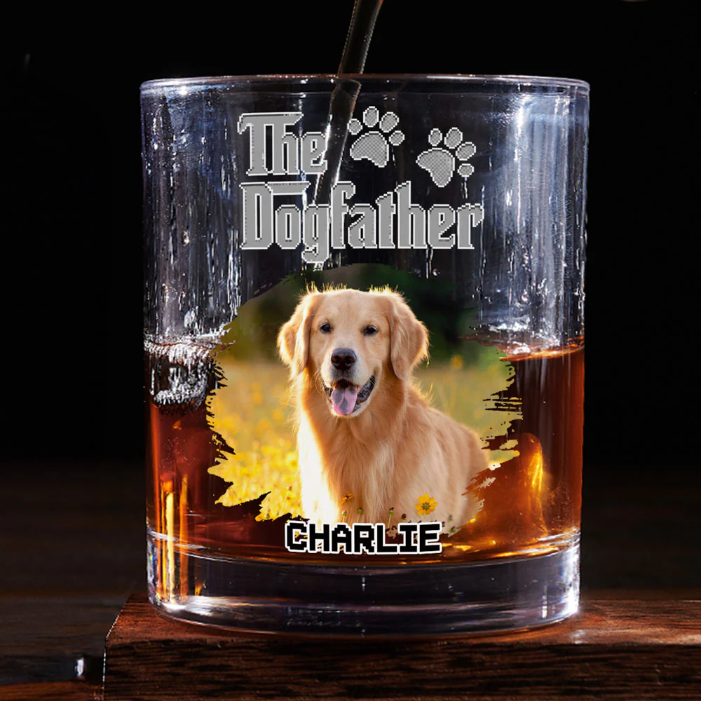Dog Dad Boss Photo - Personalized Custom Whiskey Glass - Image 2