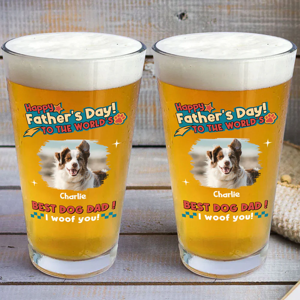 Dog Dad Forever Photo - Personalized Custom Beer Glass - Image 2