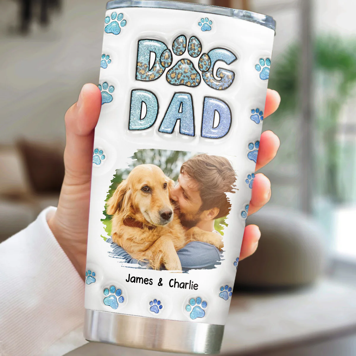 Dog Dad Handsome Chibi Version Photo - Personalized Custom 3D Inflated Effect Tumbler - Image 2