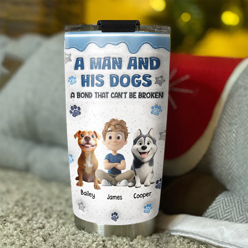 Dog Dad Mom Mum And Their Baby Blue - Personalized Custom 3D Inflated Effect Tumbler - Image 3