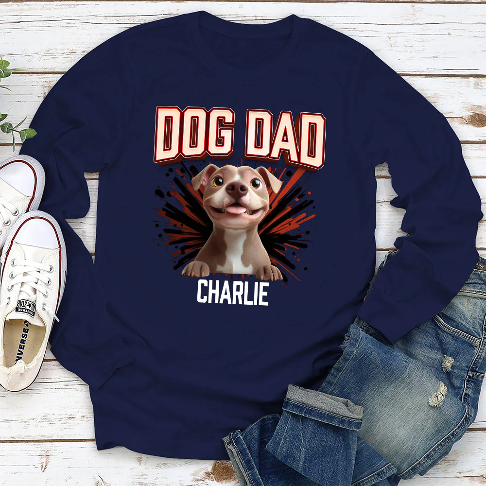 Dog Dad Red - Personalized Custom Long Sleeve T-shirt - Image 2