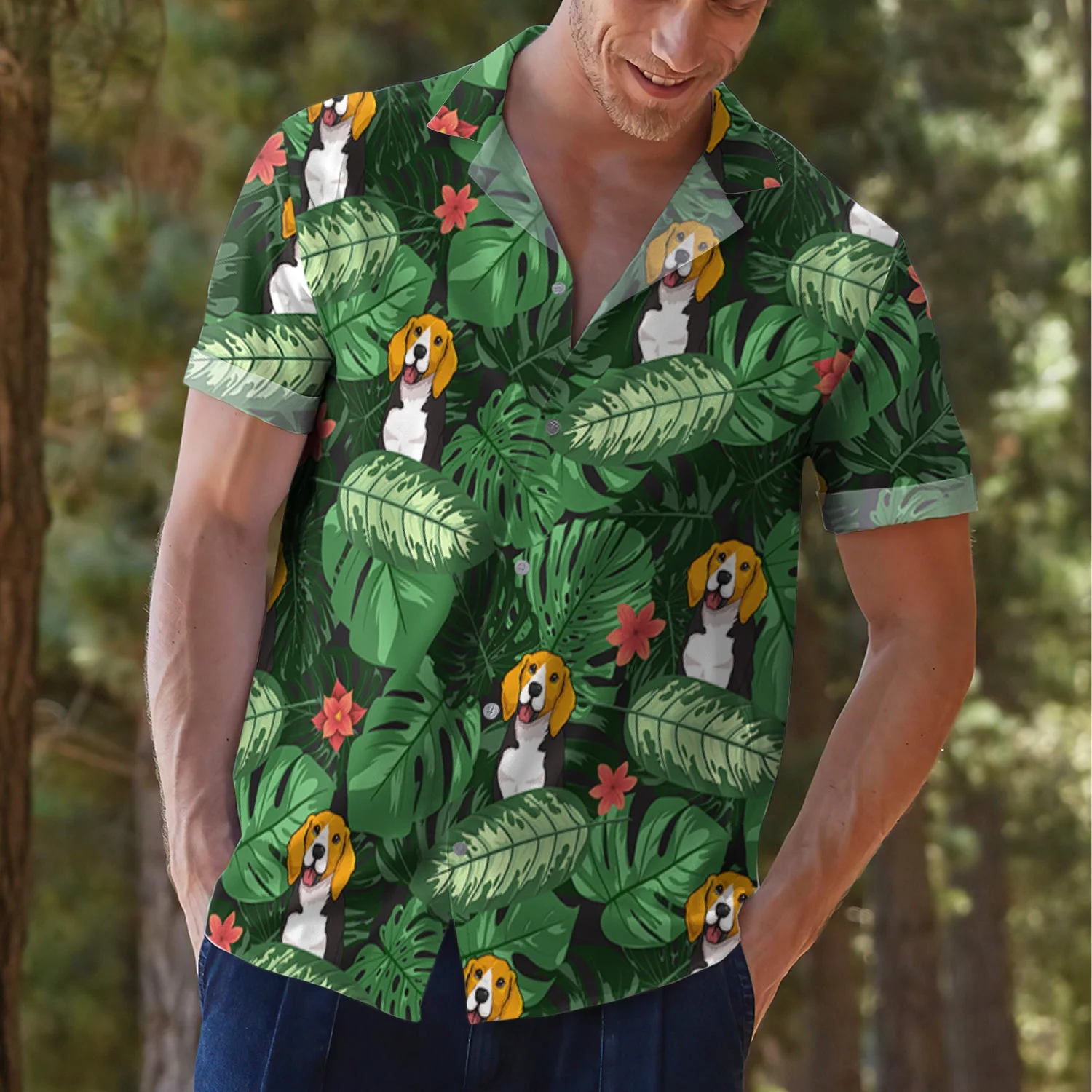 Dog Dad Tropical - Personalized Custom Hawaiian Shirt - Image 3