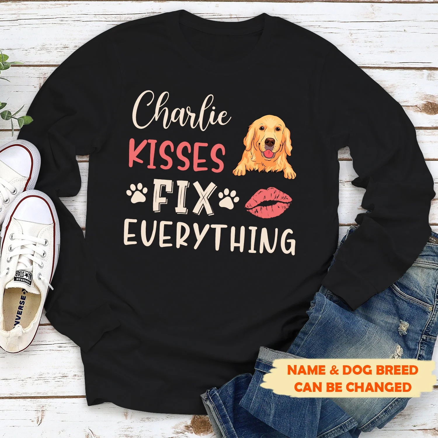 Dog kisses fix everything - Personalized custom classic long sleeve - Image 2