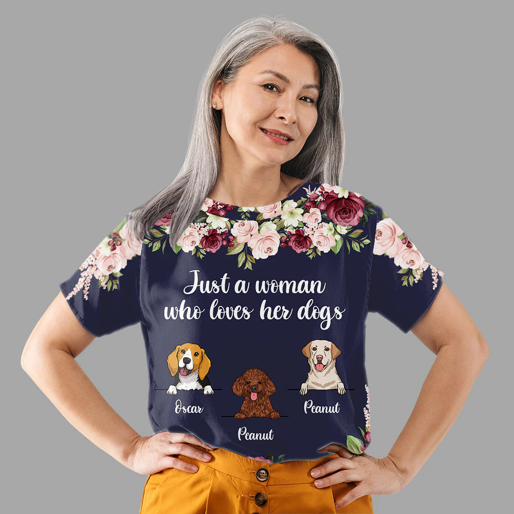 Dog Lover Floral T-Shirt - Personalized Custom All-over-print T-shirt - Image 3