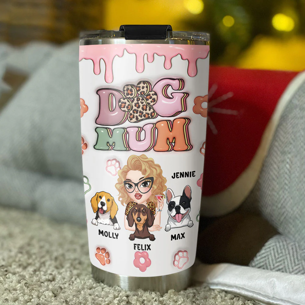 Dog Mama Slay - Personalized Custom 3D Inflated Effect Tumbler - Image 3