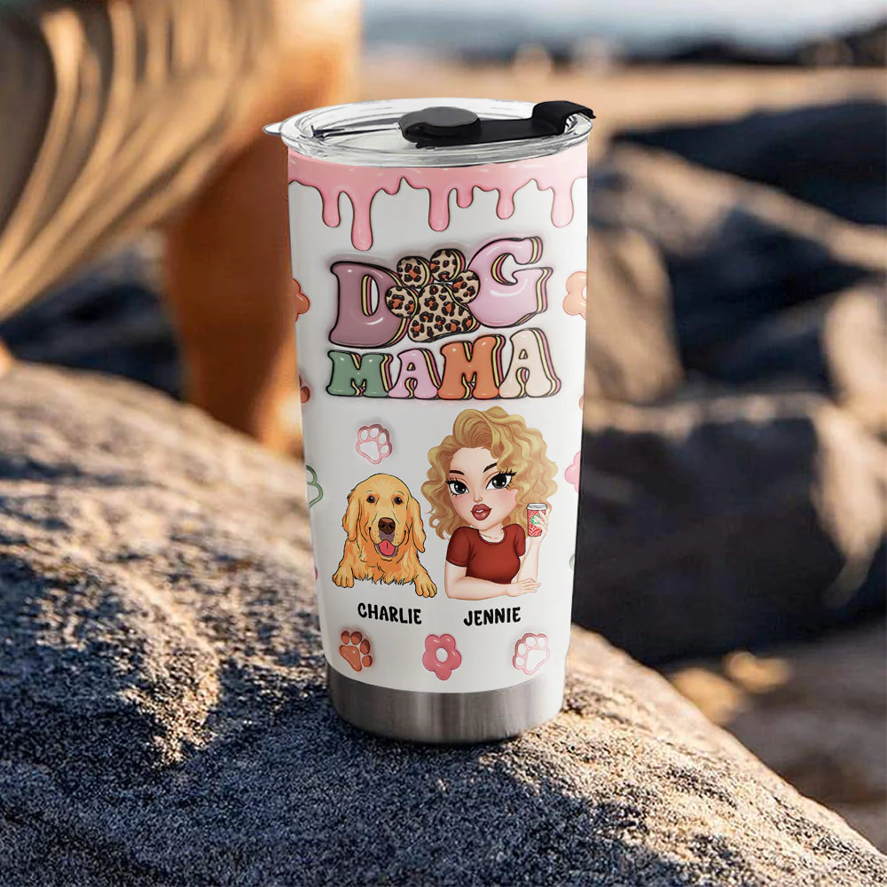 Dog Mama Slay - Personalized Custom 3D Inflated Effect Tumbler - Image 4