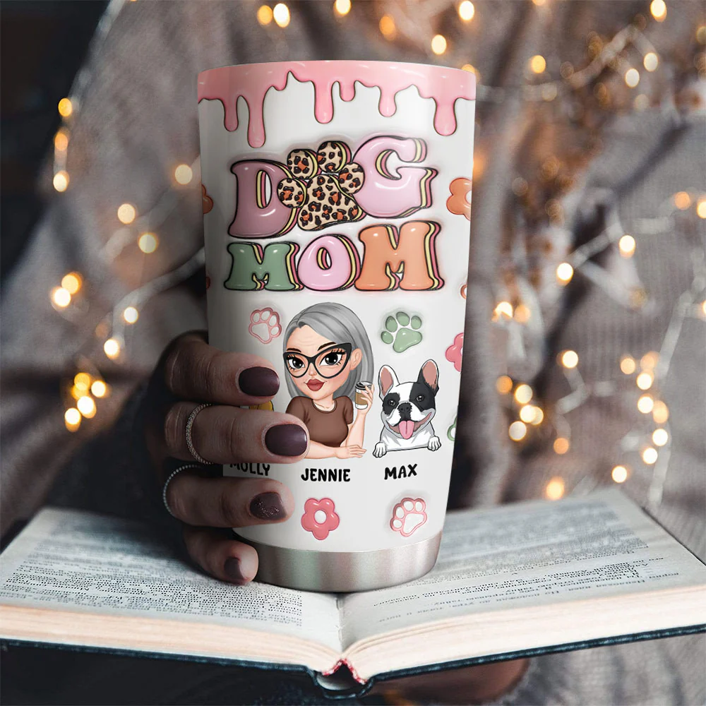 Dog Mama Slay - Personalized Custom 3D Inflated Effect Tumbler - Image 5