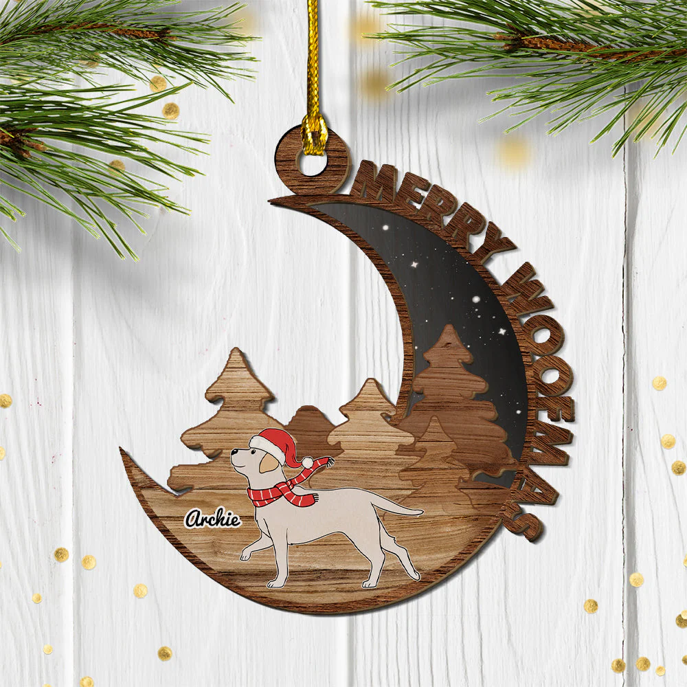 Dog Merry Woofmas- Personalized Custom 2-layered Wood Ornament - Image 2