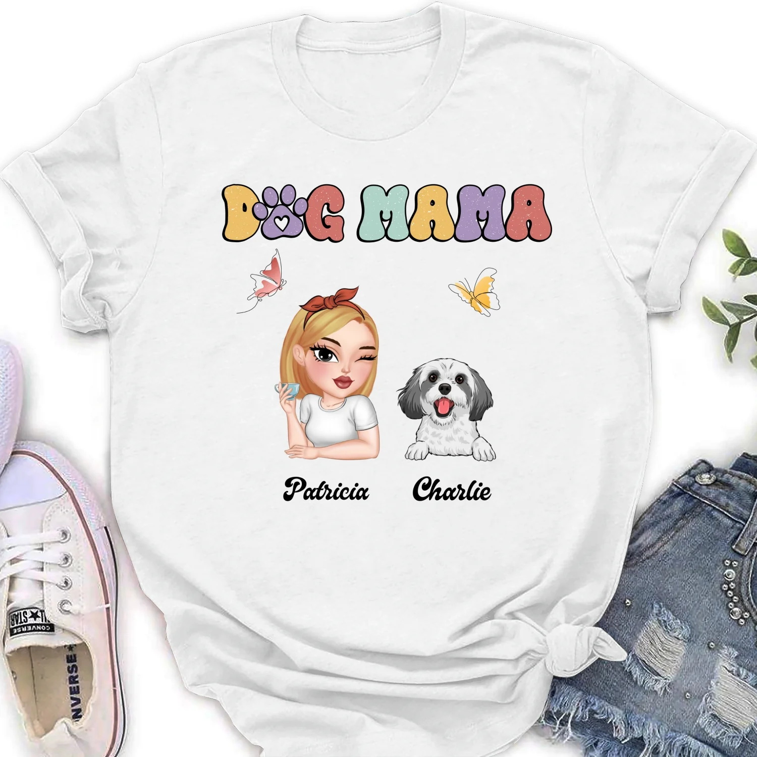 Dog Mom And Her Dogs - Personalized Custom Women's T-shirt - Image 5