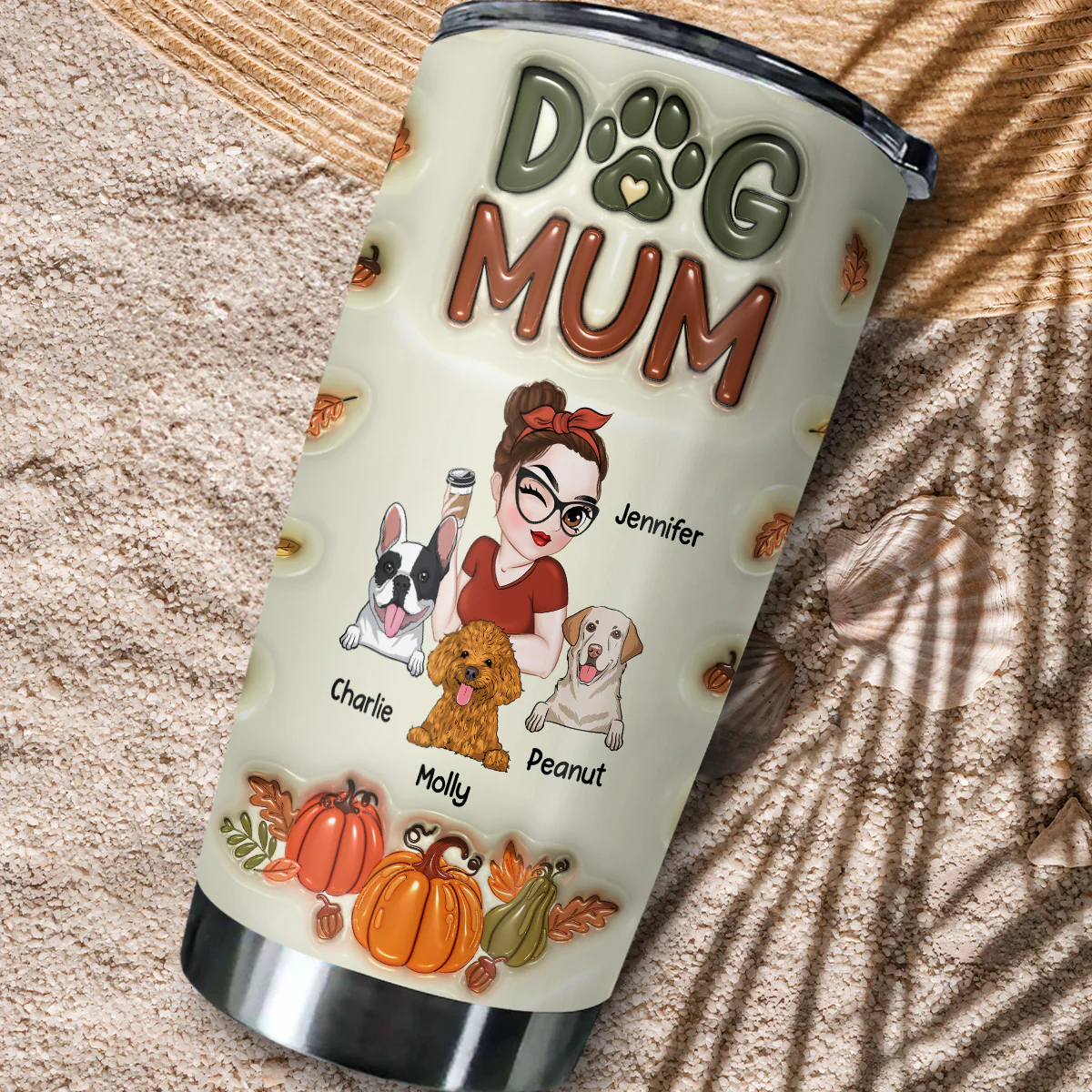 Dog Mom Autumn Version - Personalized Custom 3D Inflated Effect Tumbler - Image 5