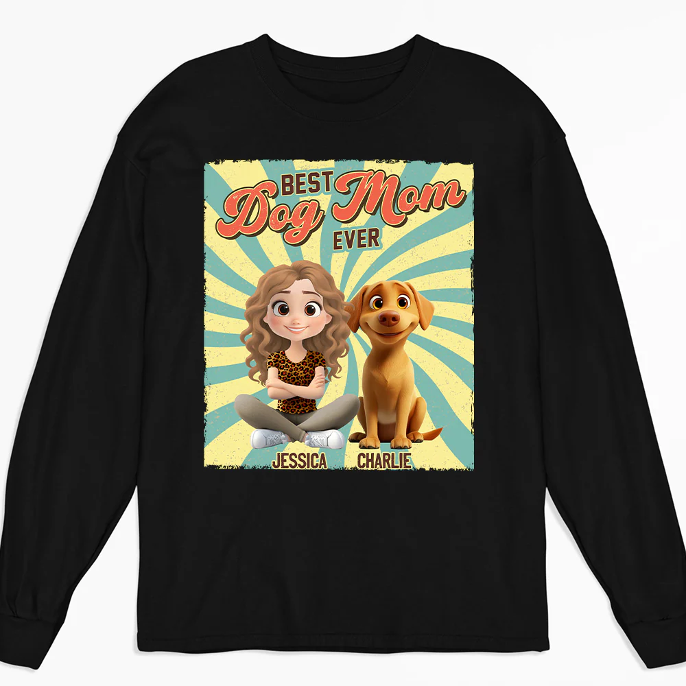 Dog Mom Chibi Funny Shirt - Personalized Custom Long Sleeve T-Shirt