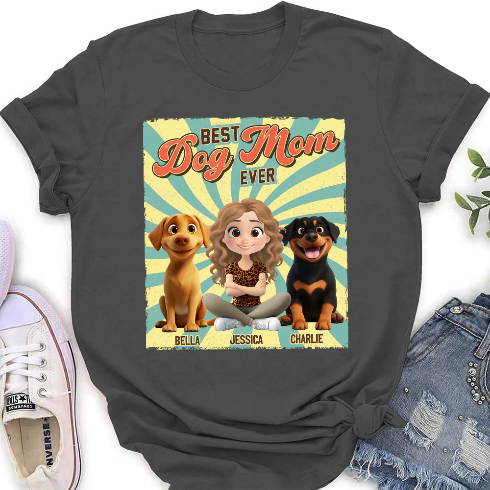 Dog Mom Chibi Funny Shirt - Personalized Custom Women's T-Shirt - Image 4