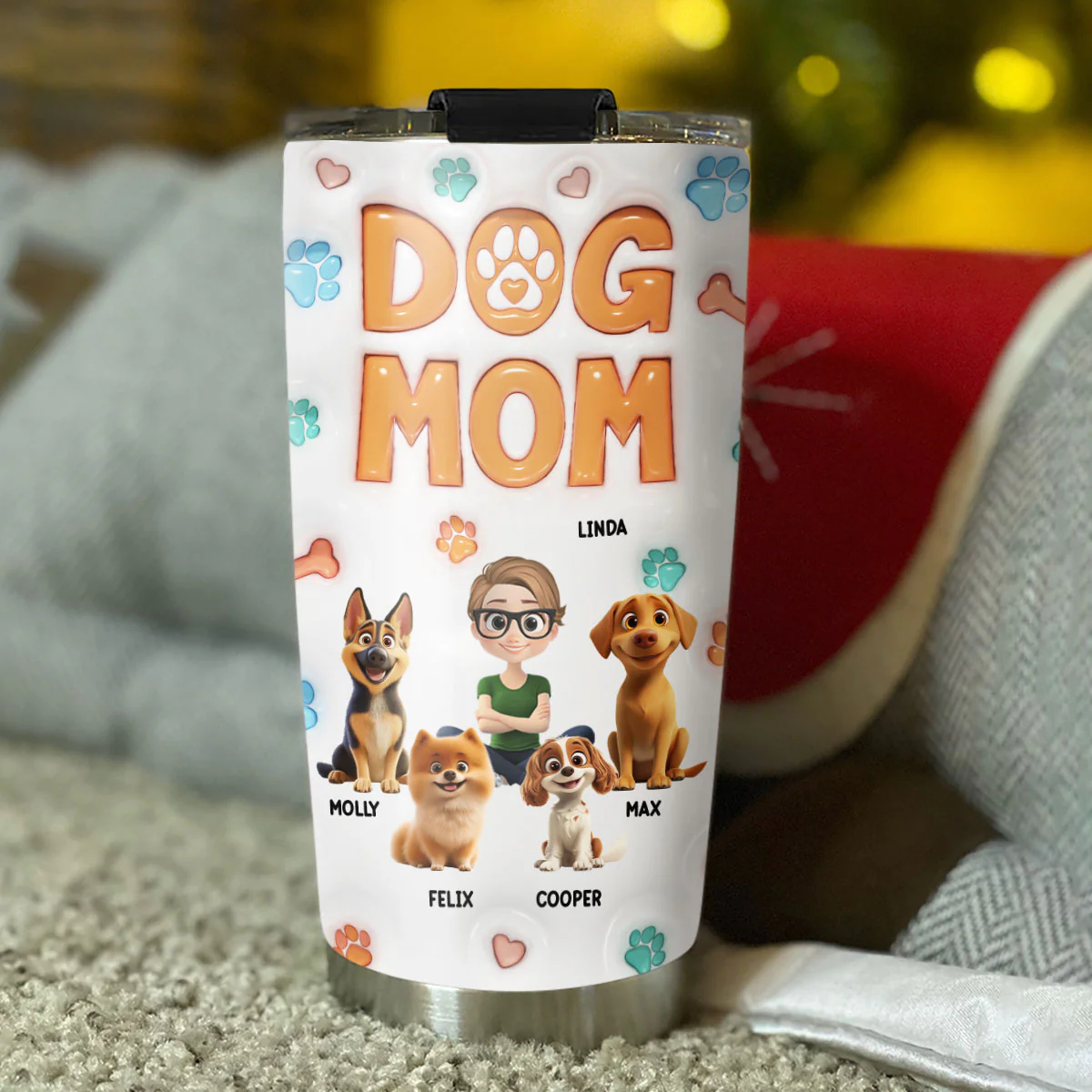 Dog Mom Chibi - Personalized Custom 3D Inflated Effect Tumbler - Image 4
