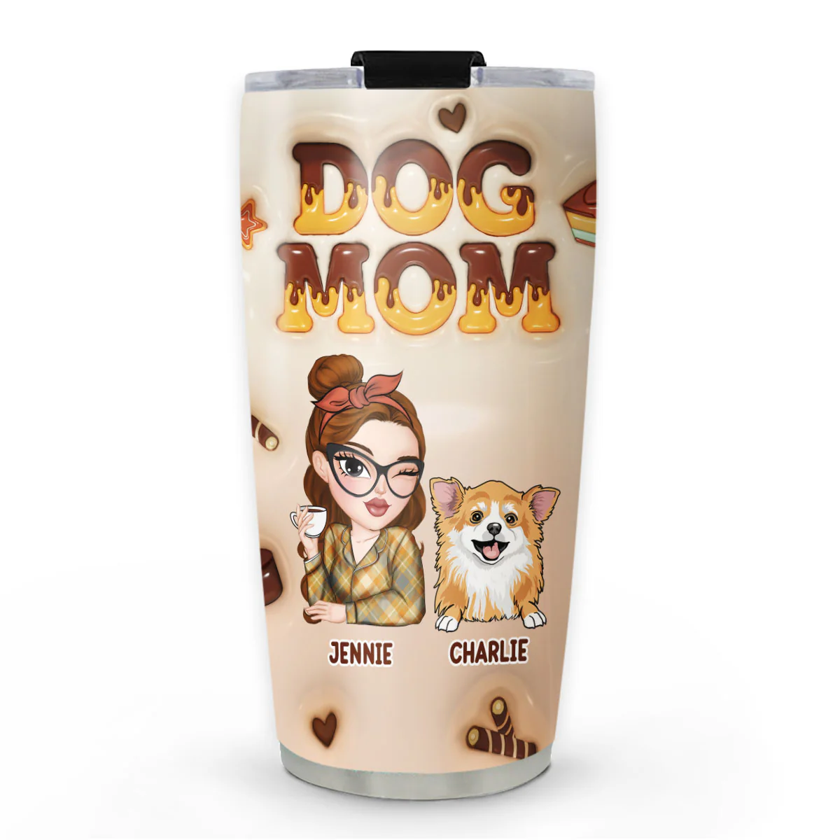 Dog Mom Chocolate - Personalized Custom 3D Inflated Effect Tumbler