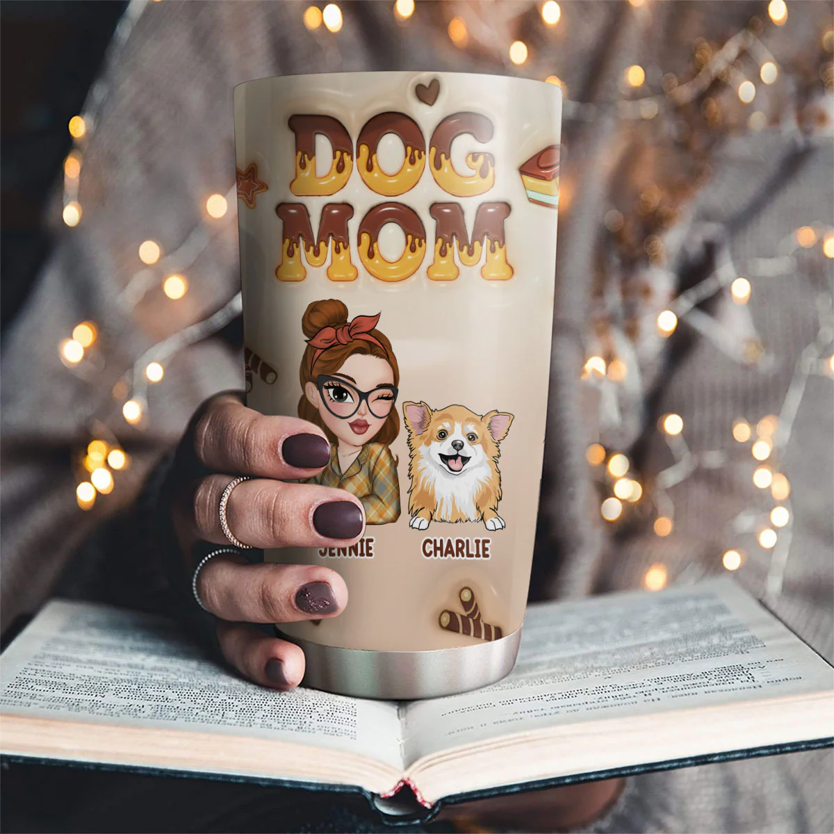 Dog Mom Chocolate - Personalized Custom 3D Inflated Effect Tumbler - Image 2