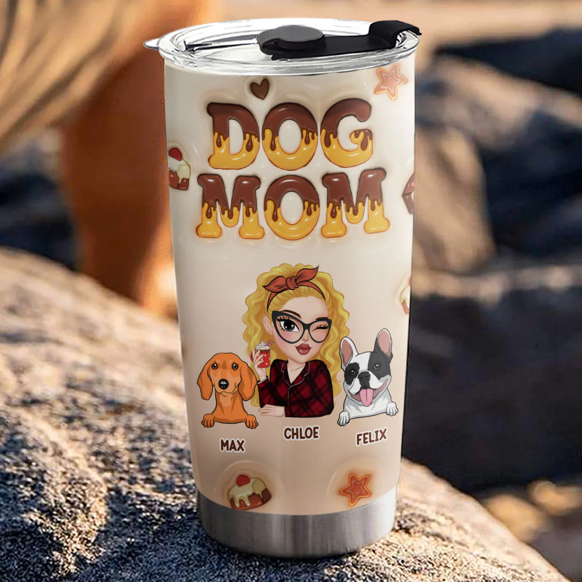 Dog Mom Chocolate - Personalized Custom 3D Inflated Effect Tumbler - Image 3