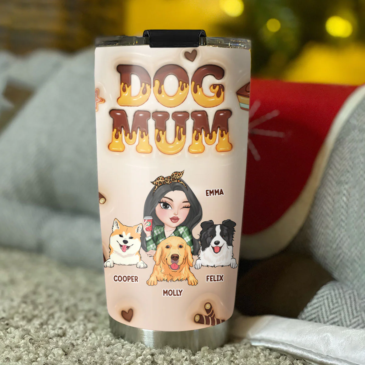Dog Mom Chocolate - Personalized Custom 3D Inflated Effect Tumbler - Image 4