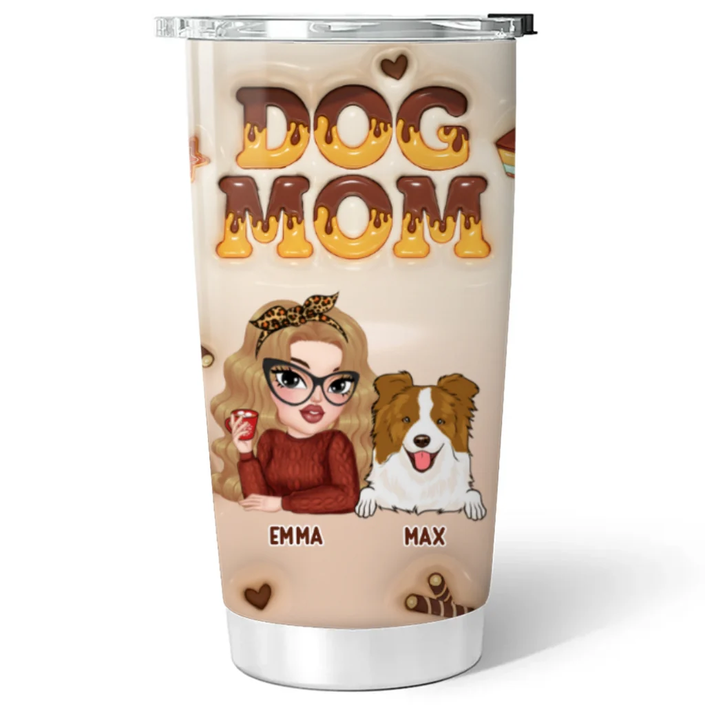 Dog Mom Chocolate - Personalized Custom 3D Inflated Effect Tumbler - Image 5