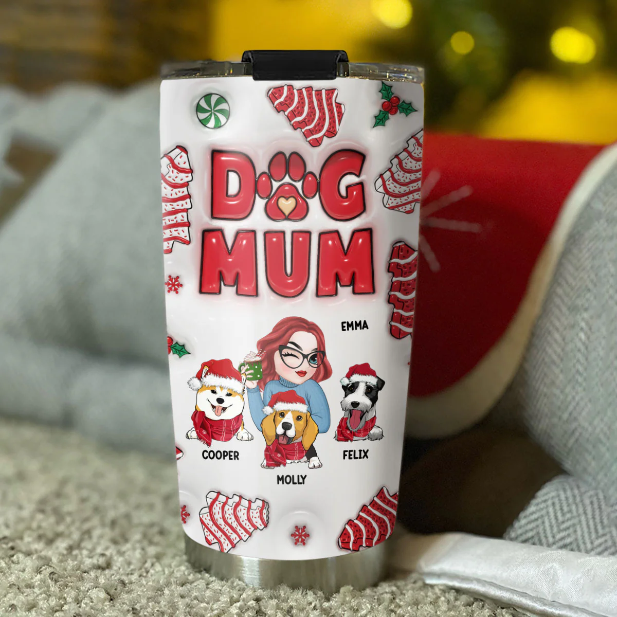 Dog Mom Christmas Cake - Personalized Custom 3D Inflated Effect Tumbler - Image 4