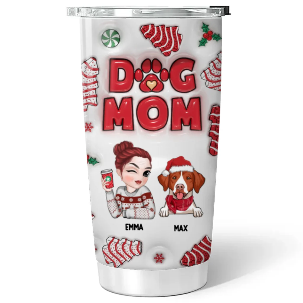 Dog Mom Christmas Cake - Personalized Custom 3D Inflated Effect Tumbler - Image 6