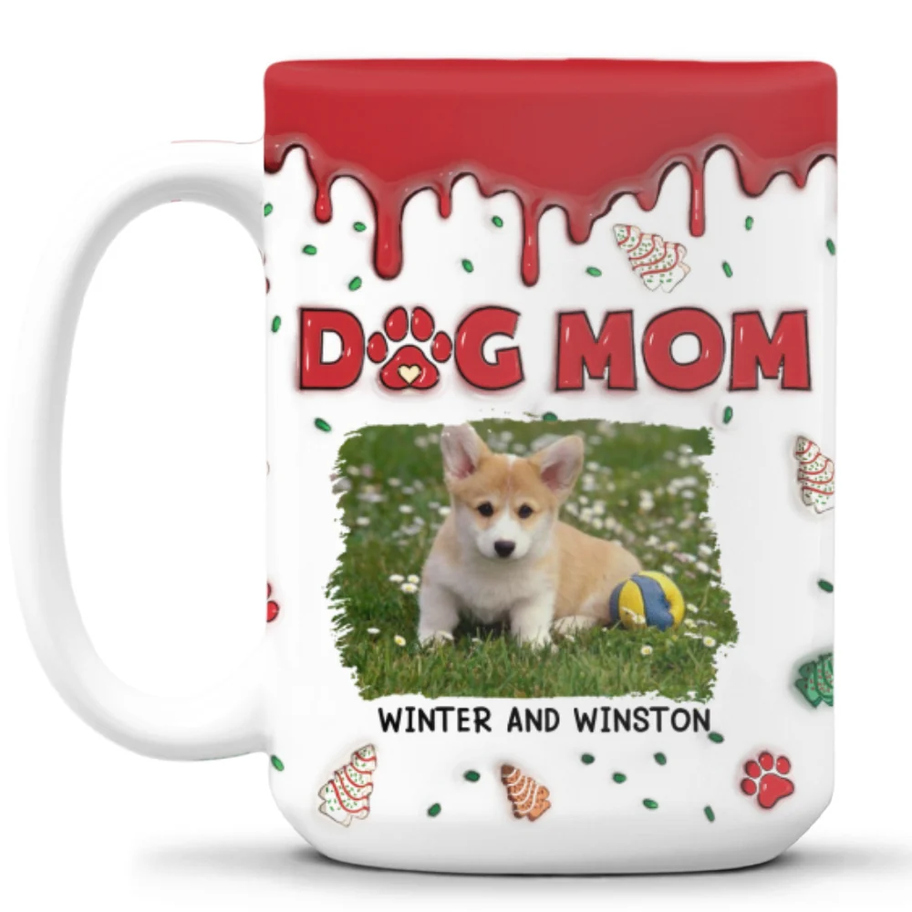 Dog Mom Christmas Cake Photo - Personalized Custom 3D Inflated Effect Mug - Image 8
