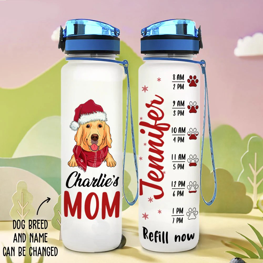 Dog Mom Christmas - Personalized Custom Water Tracker Bottle - Image 2
