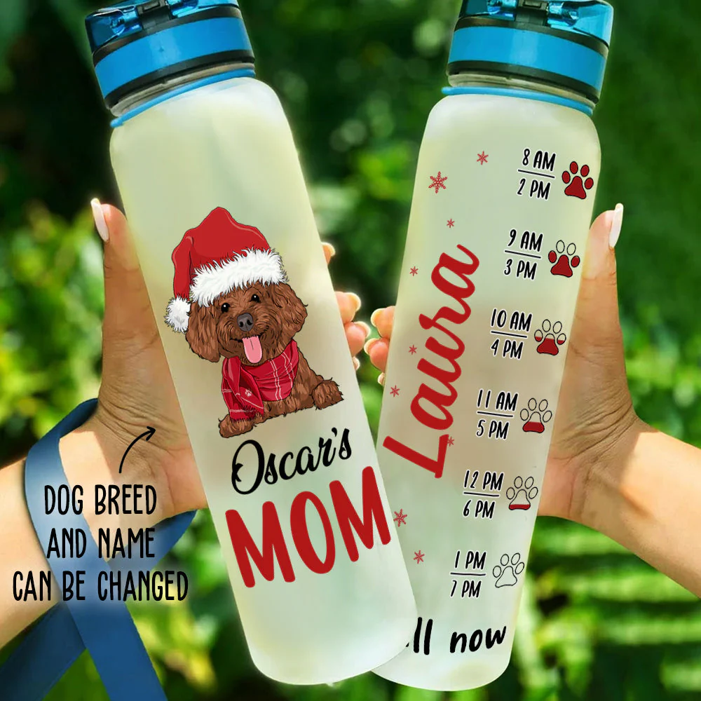 Dog Mom Christmas - Personalized Custom Water Tracker Bottle - Image 5