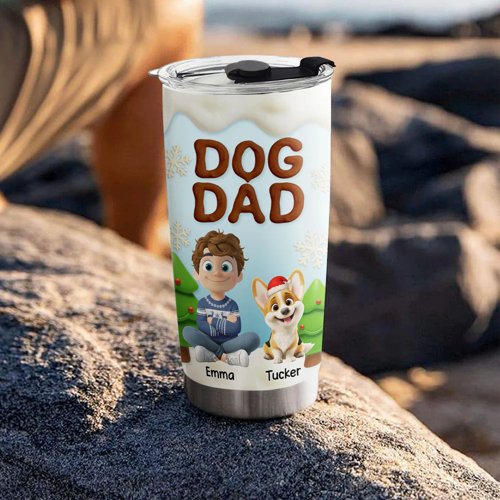 Dog Mom Dad Christmas Color - Personalized Custom 3D Effect Tumbler - Image 2