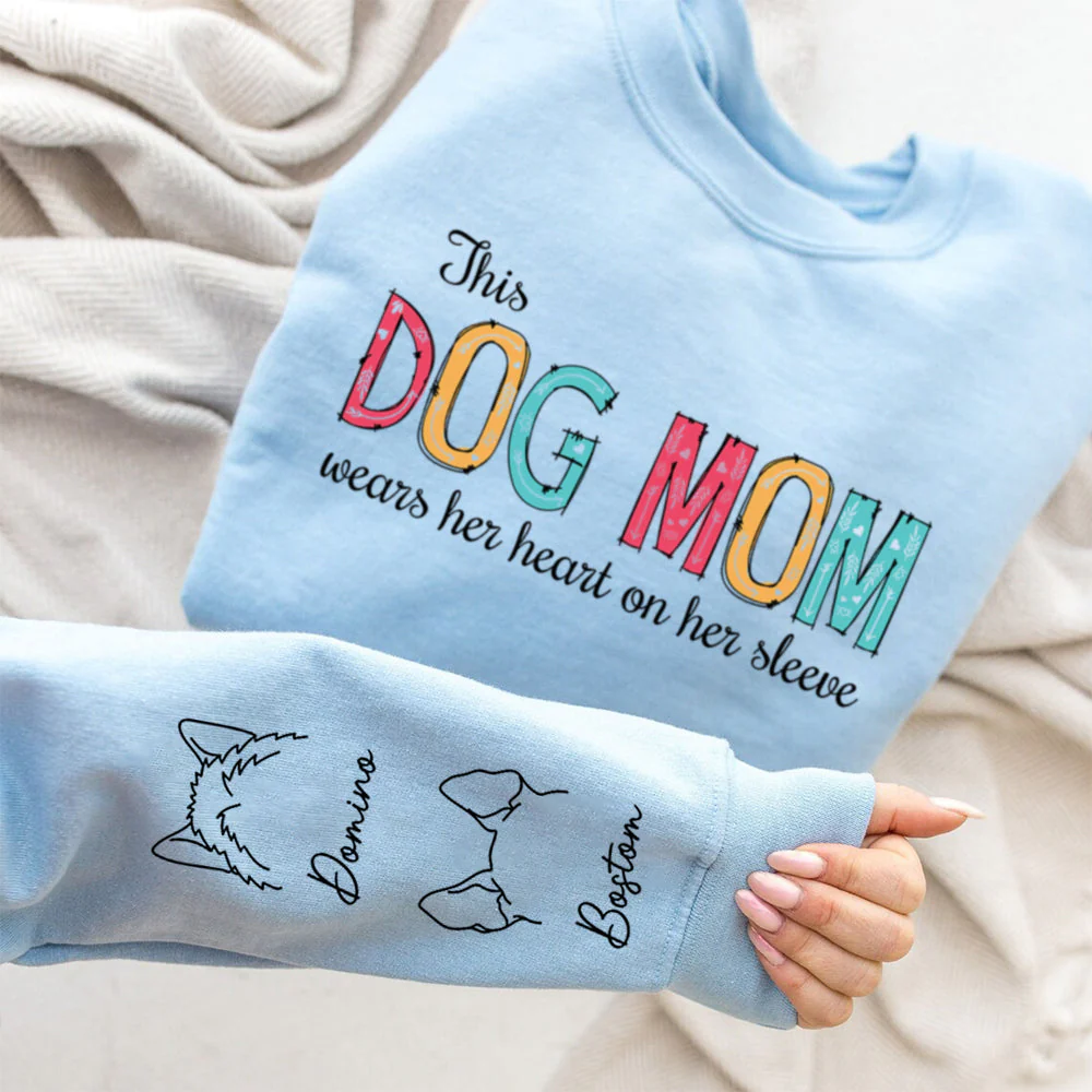 Dog Mom Dad Hearts On Sleeve - Personalized Custom Sweatshirt - Image 4