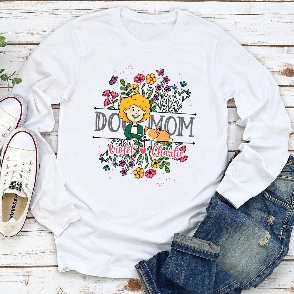 Dog Mom Flower - Personalized Custom Long Sleeve T-shirt - Image 2