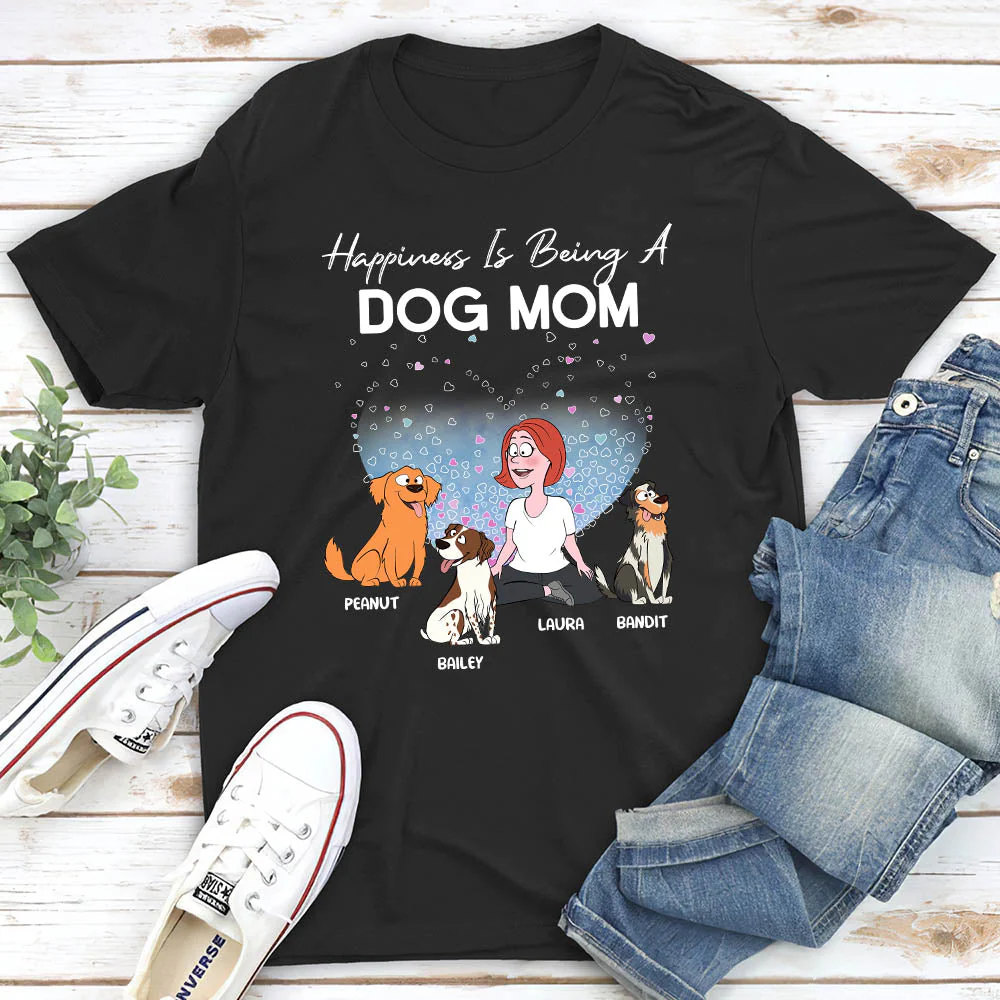 Dog Mom Happiness Heart - Personalized Custom Unisex T-shirt - Image 2