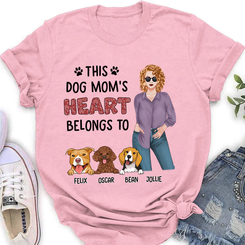 Dog Mom Heart 1- Personalized Custom Women's T-shirt - Image 3