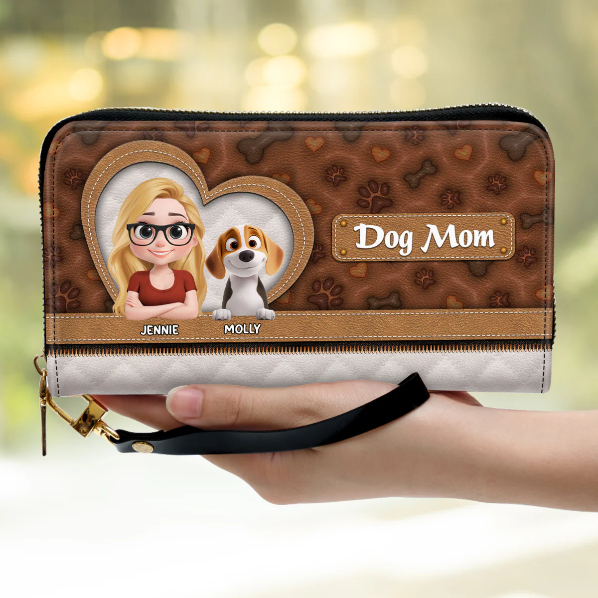Dog Mom Leopard Cartoon - Personalized Custom 3D Inflated Effect Leather Wallet - Image 2