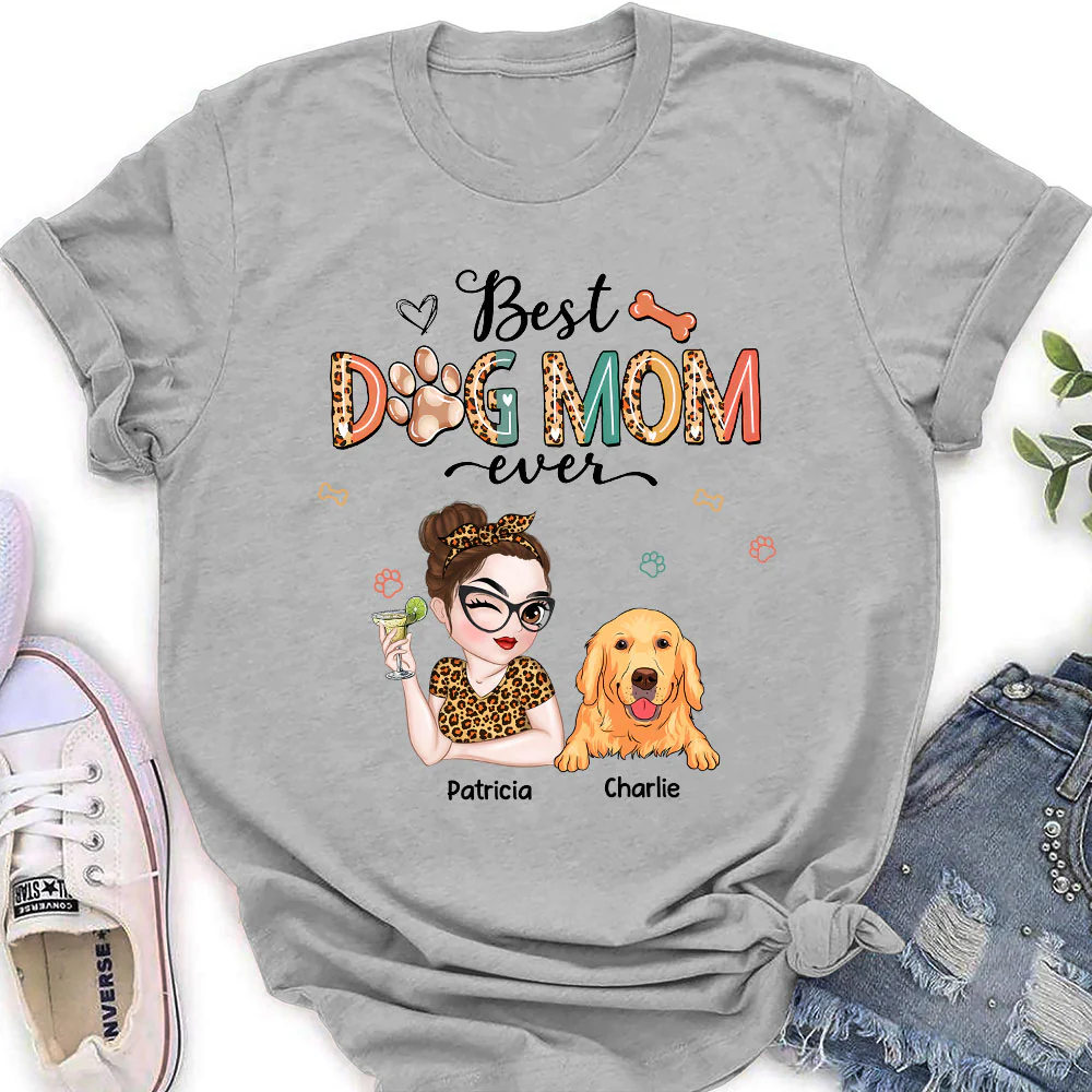 Dog Mom Leopard Colorful  - Personalized Custom Women's T-Shirt - Image 2
