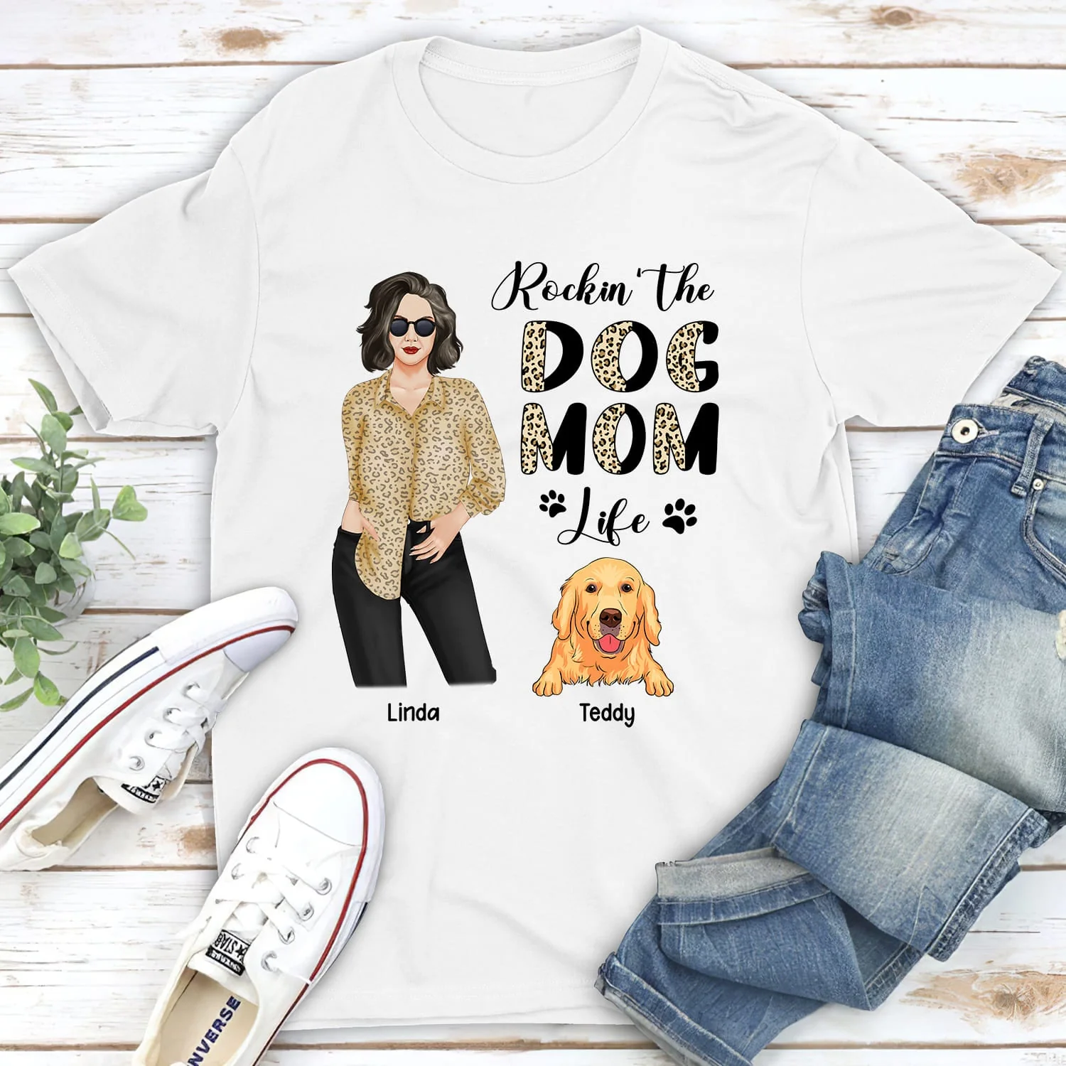 Dog Mom Leopard - Personalized Custom Unisex T-shirt - Image 3