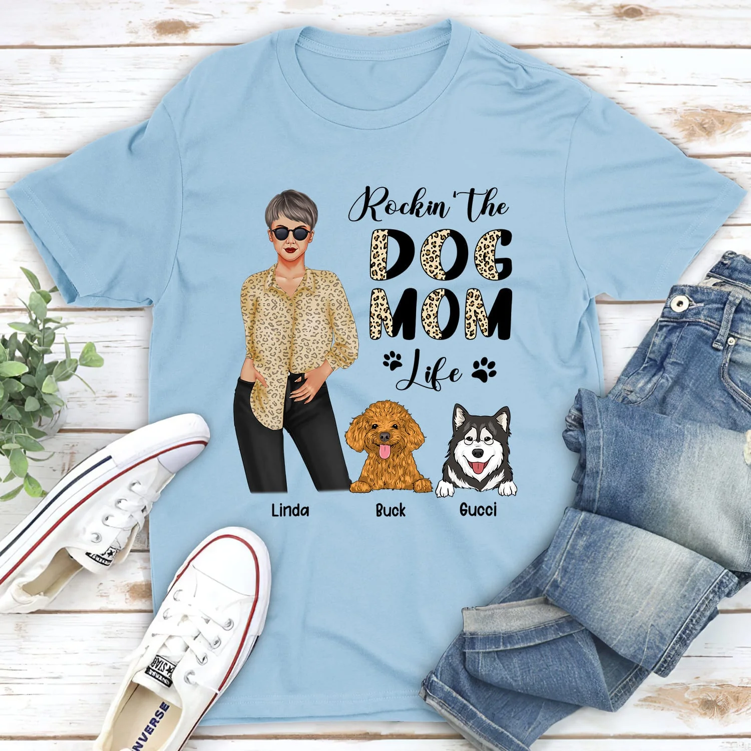 Dog Mom Leopard - Personalized Custom Unisex T-shirt - Image 4