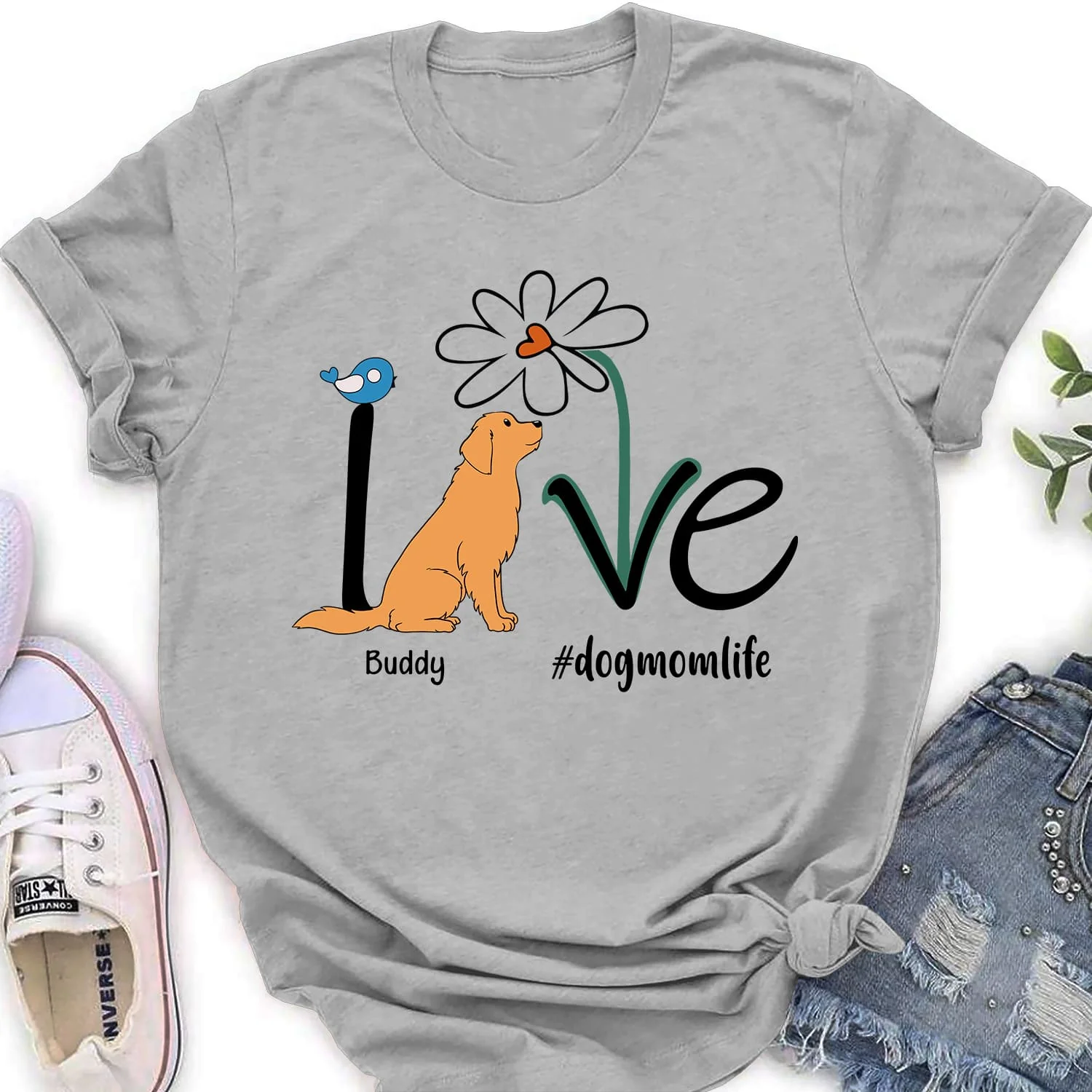 Dog Mom Life Flower - Personalized Custom Women's T-shirt