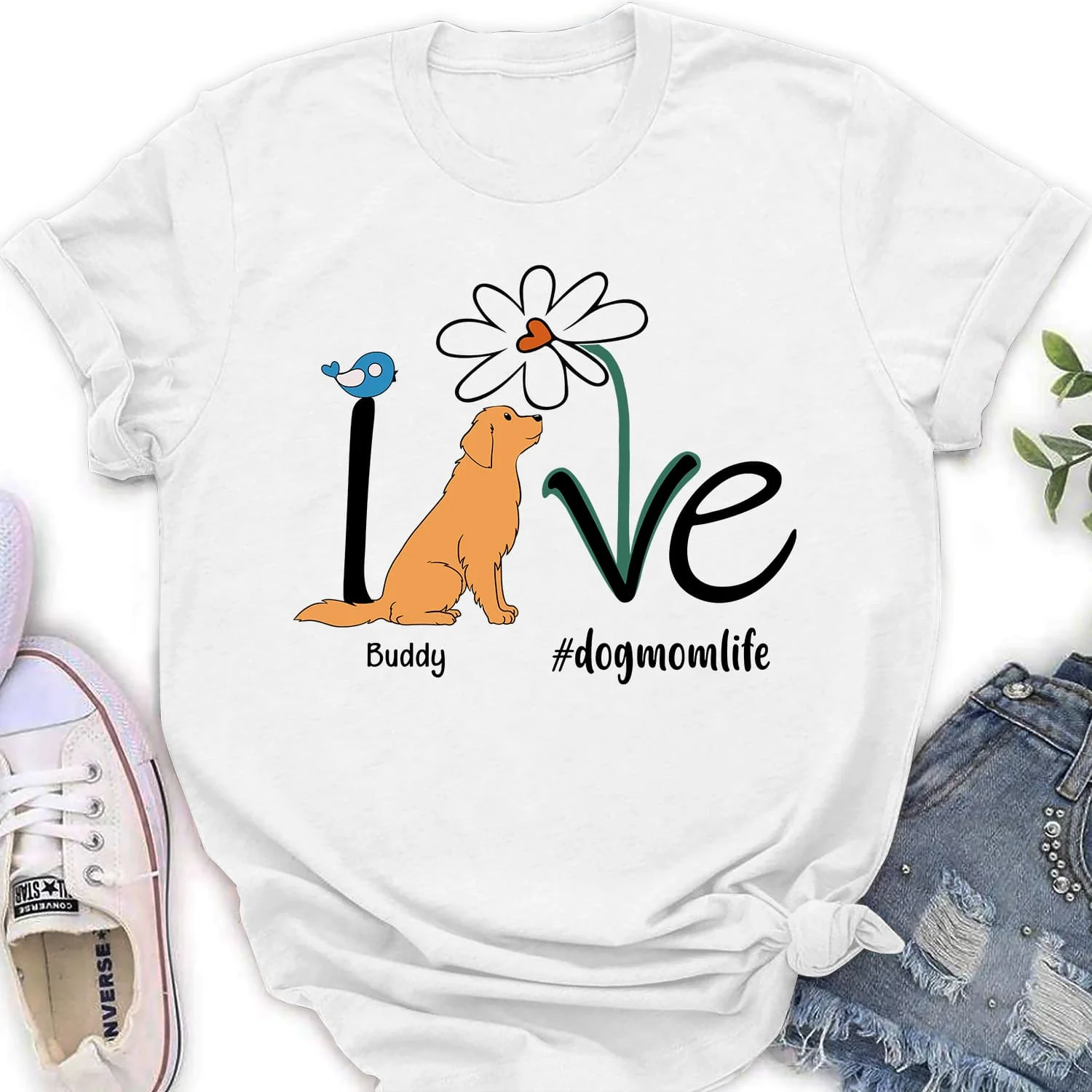 Dog Mom Life Flower - Personalized Custom Women's T-shirt - Image 2