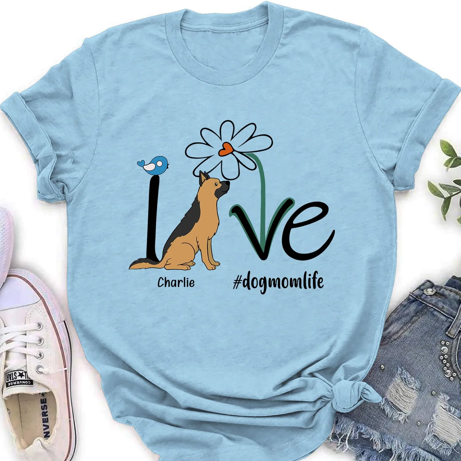 Dog Mom Life Flower - Personalized Custom Women's T-shirt - Image 4