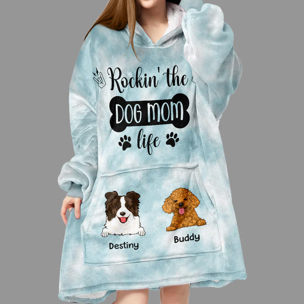 Dog Mom Life - Personalized Custom Blanket Hoodie - Image 2