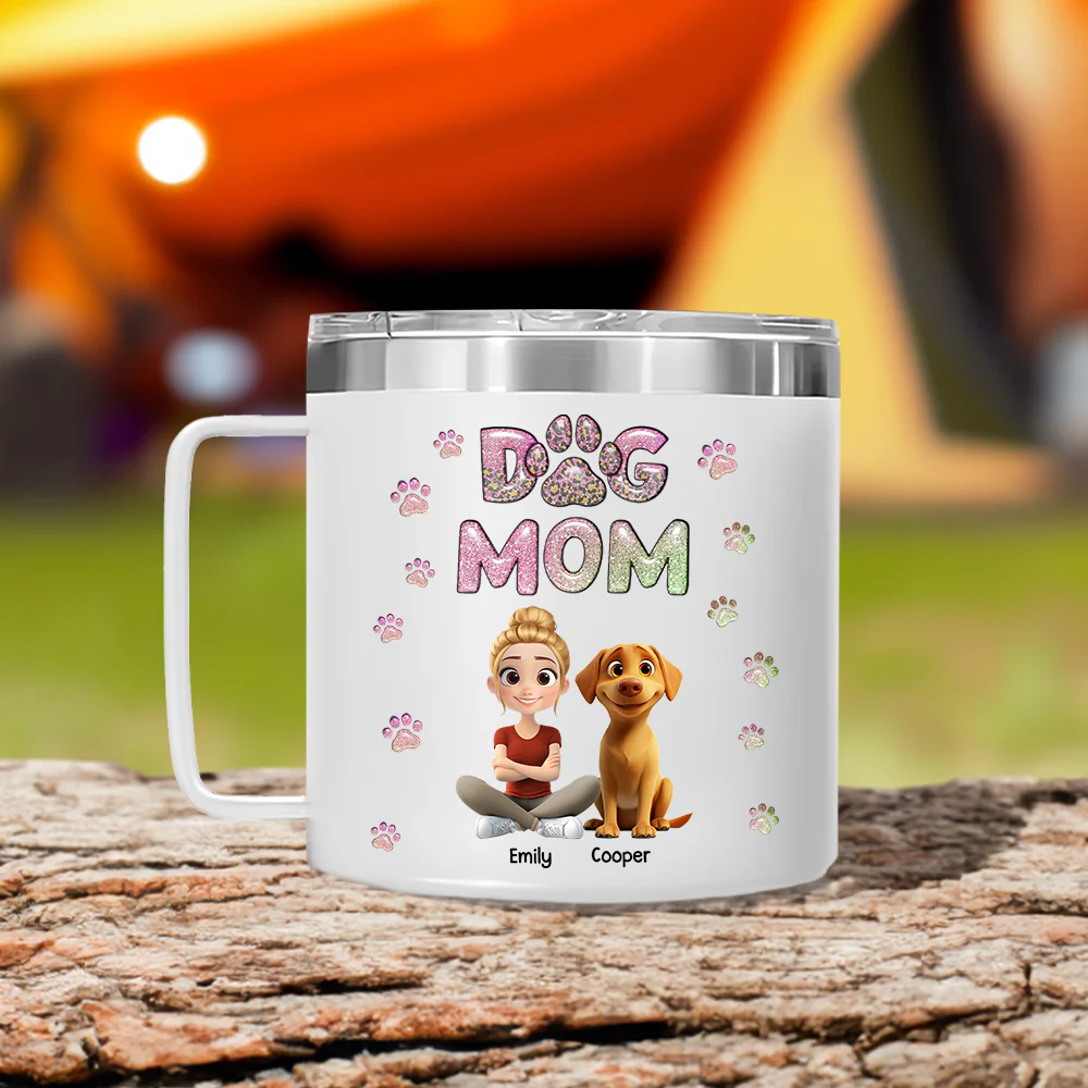 Dog Mom Lovely Chibi - Personalized Custom 14oz Stainless Steel Tumbler With Handle - Image 2