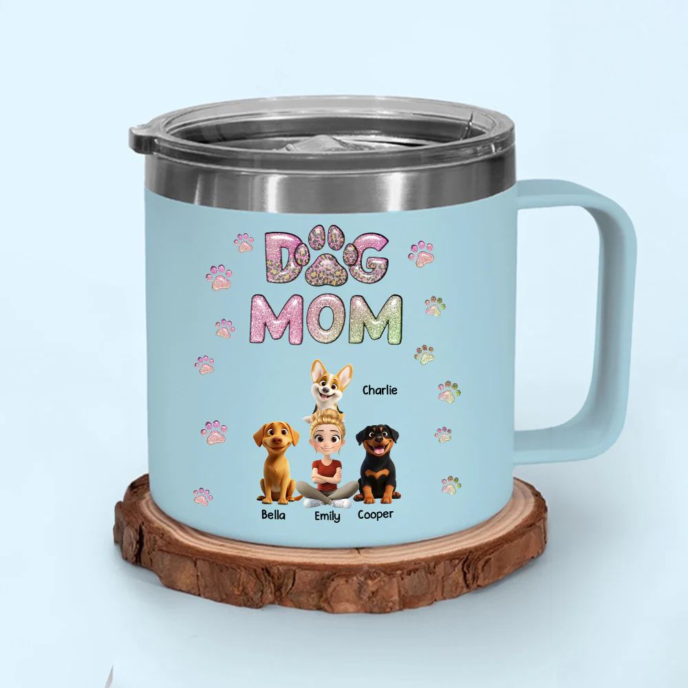 Dog Mom Lovely Chibi - Personalized Custom 14oz Stainless Steel Tumbler With Handle - Image 3