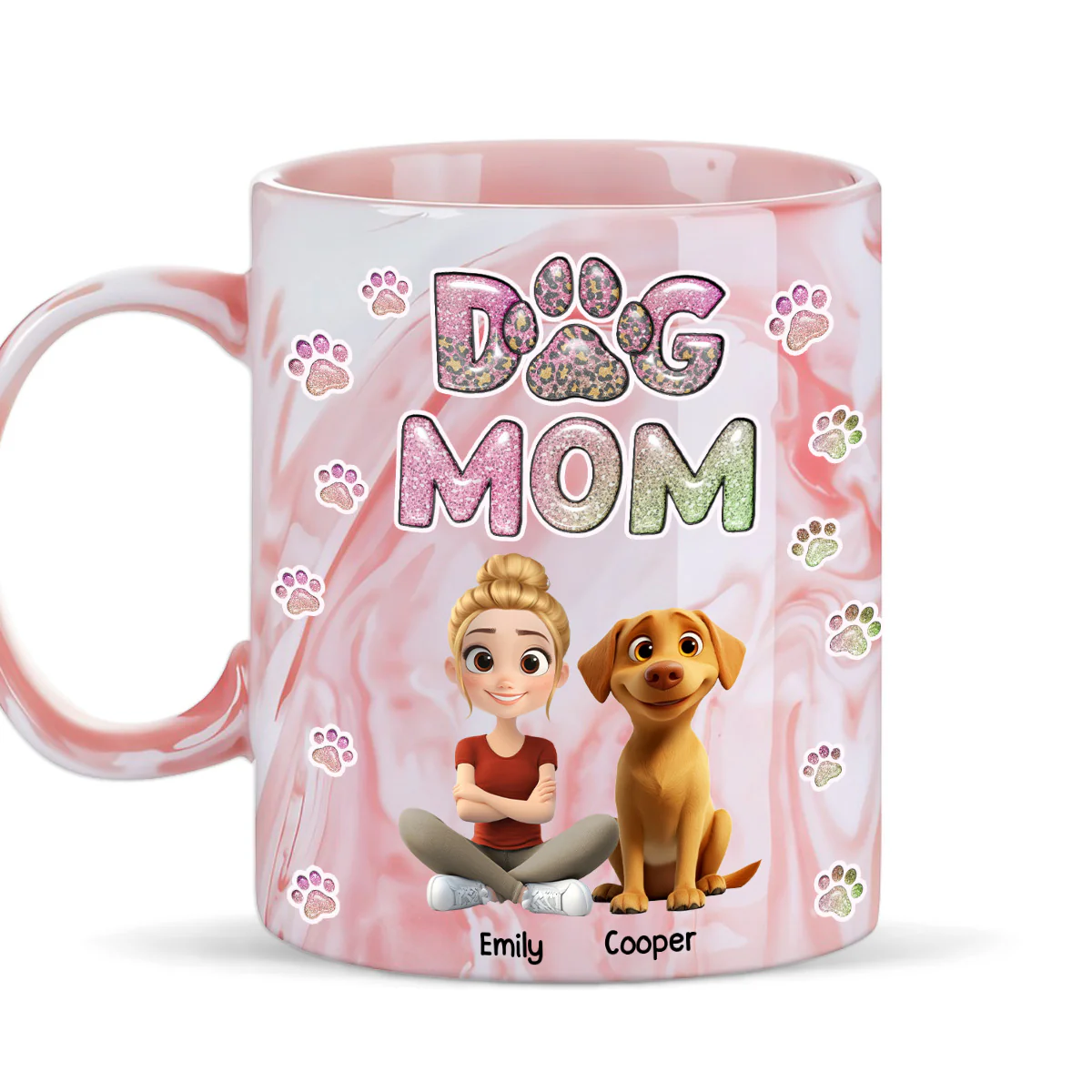 Dog Mom Lovely Chibi - Personalized Custom 3D Inflated Effect Pink Marble Mug
