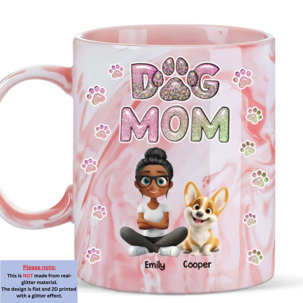Dog Mom Lovely Chibi - Personalized Custom 3D Inflated Effect Pink Marble Mug - Image 6