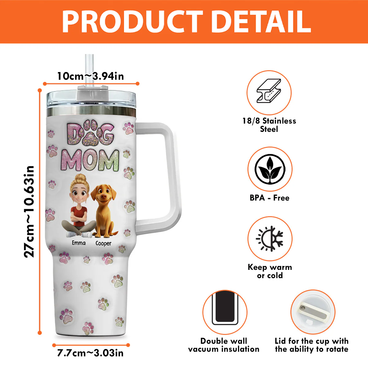 Dog Mom Lovely Chibi - Personalized Custom 3D Inflated Effect Tumbler - Image 9