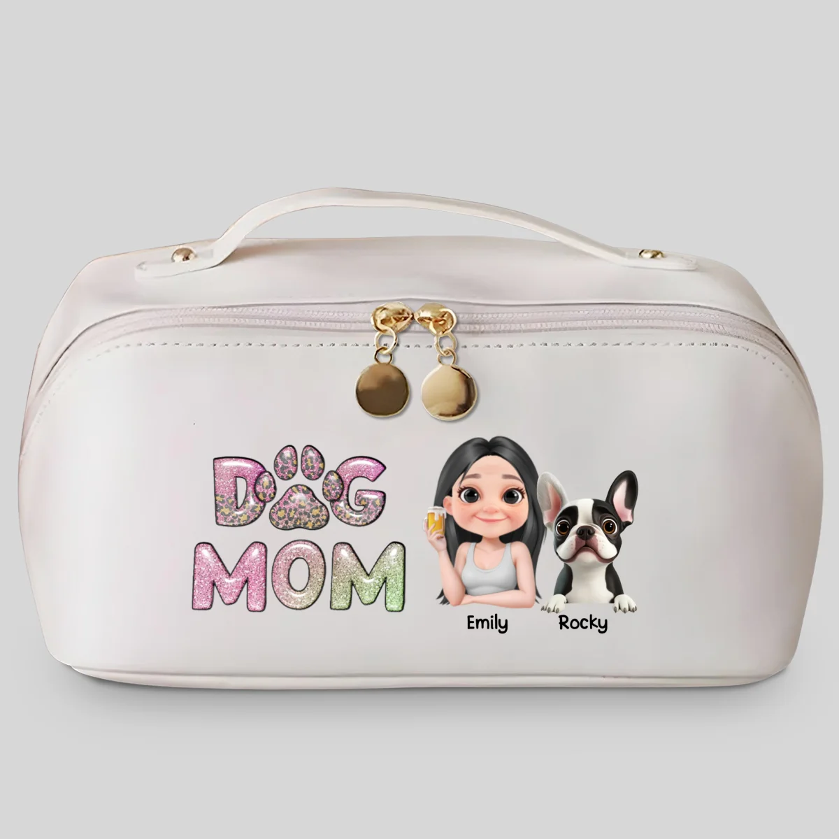 Dog Mom Lovely Chibi - Personalized Custom Leather Makeup Bag - Image 8