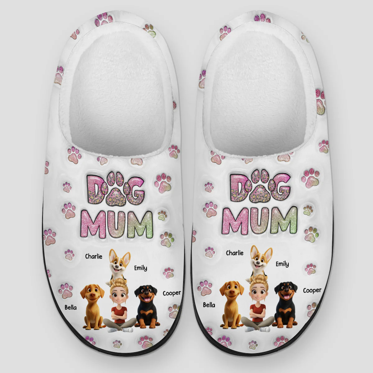 Dog Mom Lovely Chibi - Personalized Custom Plush Slippers - Image 4